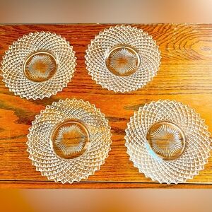 Westmoreland Elegant Glass Plates 4 PCS Sawtooth Edges Diamond Cut Starburst VTG